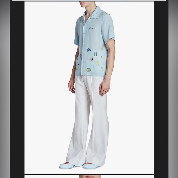 NEW‼️ CASABLANCA EMBROIDERED LOGO SHORT SLEEVE SHIRT LIGHT BLUE - Picture 10 of 11